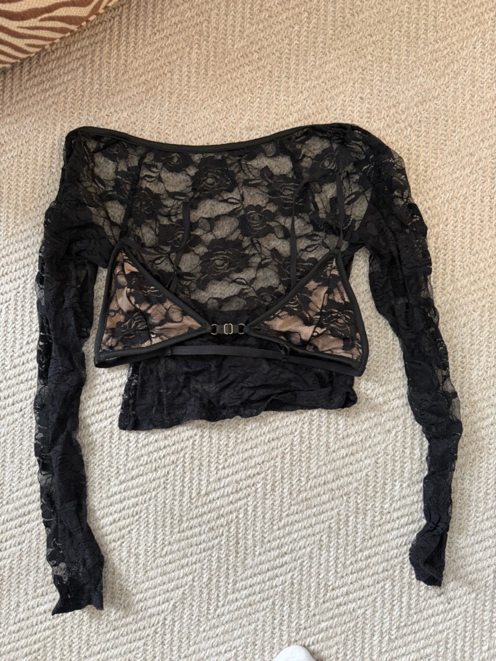 Sheer Black Lace Long Sleeve top with matching bra